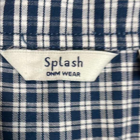 Splash - White and Navy Blue Gingham Long Sleeve Shirt Dress - Picture 2 of 10